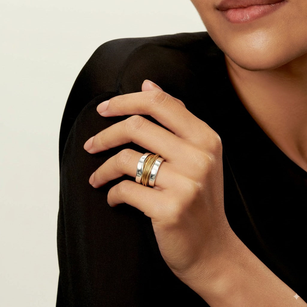 Vintage Silver Gold Thread Ring